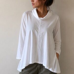 Kozan White Cowl Neck Tunic Top Relaxed Fit Medium Lagenlook Minimalist